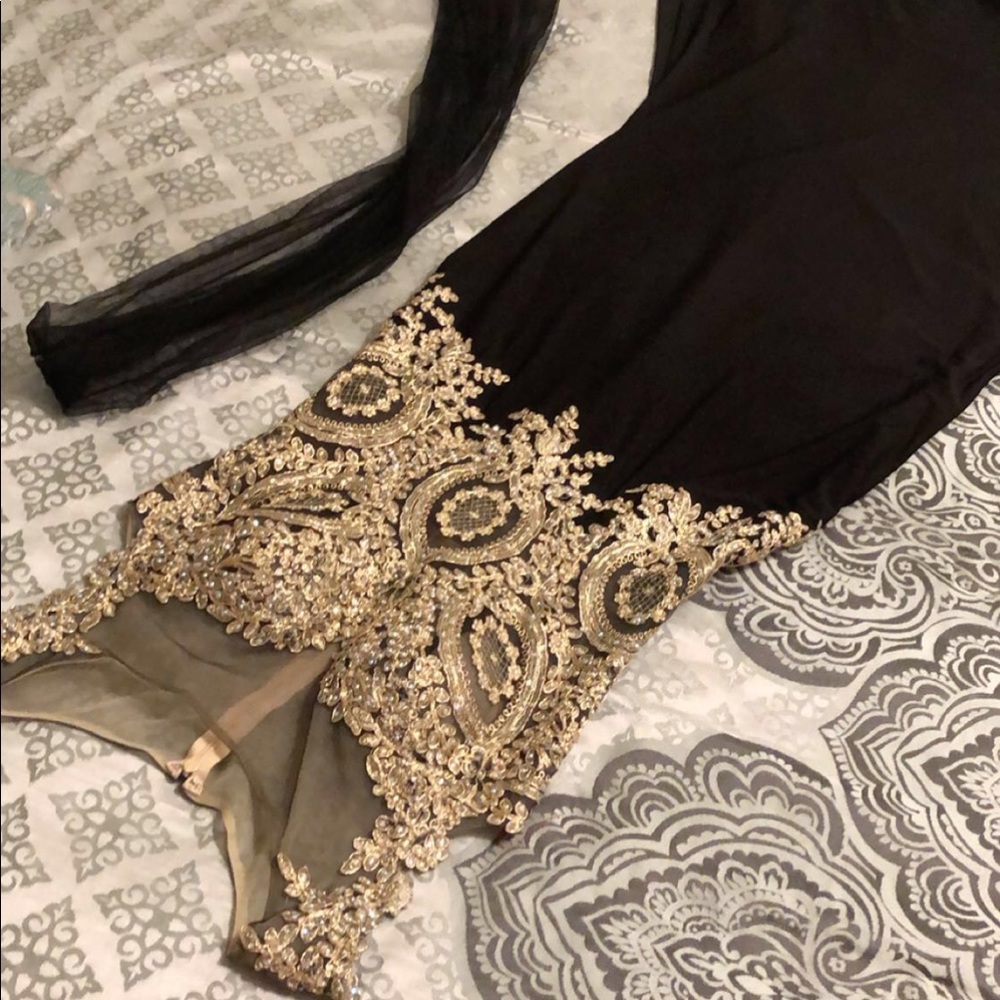 Gorgeous black mermaid with gold beading on bust!